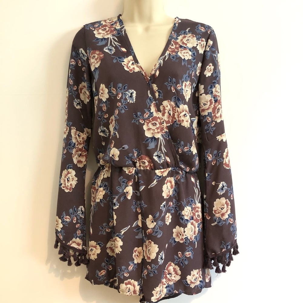 Purple Flower Long Sleeved Short Romper